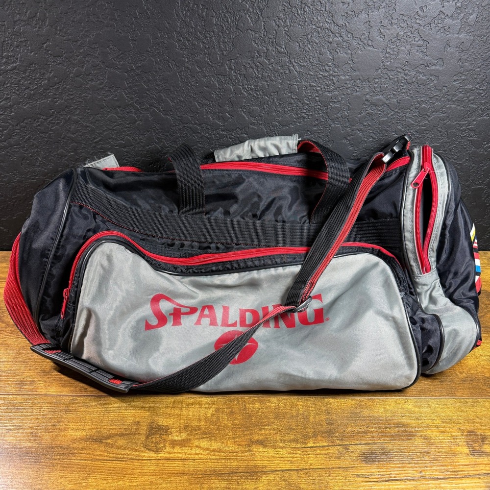 Spalding Vintage International Flags Black Gray Nylon Duffle Bag Unisex Medium